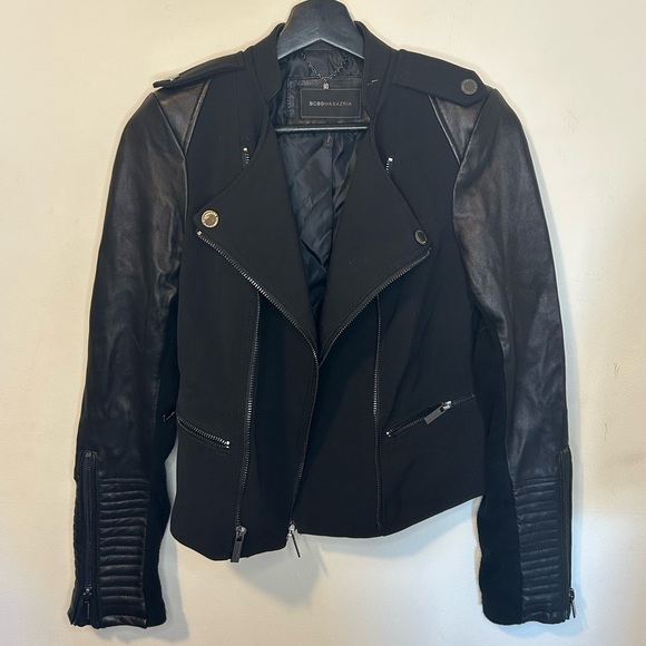 BCBGMaxAzria Jackets & Blazers - BCBG MAXAZRIA black Mix Media Leather Jacket For Women size XS